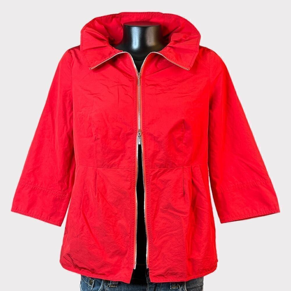 Doncaster Womens 8 Red 3/4 Sleeve Jacket w/ Offset Zipper Pop Up Collar Pockets